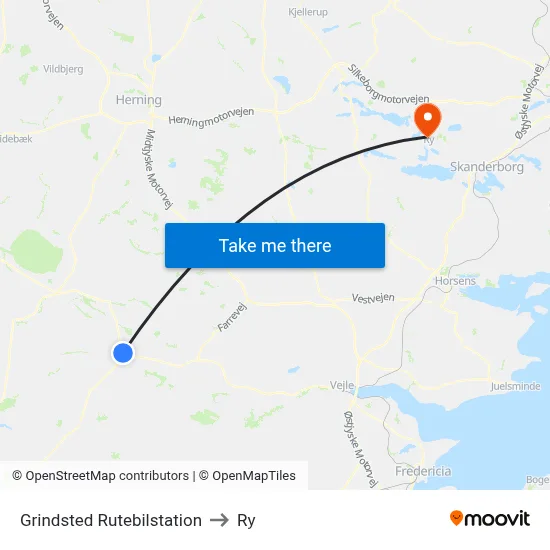 Grindsted Rutebilstation to Ry map