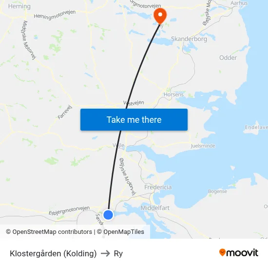 Klostergården (Kolding) to Ry map