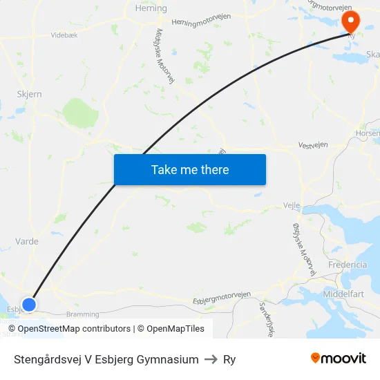 Stengårdsvej V Esbjerg Gymnasium to Ry map