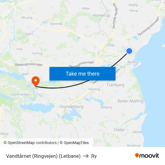 Vandtårnet (Ringvejen) (Letbane) to Ry map