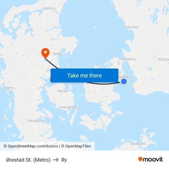 Ørestad St. (Metro) to Ry map
