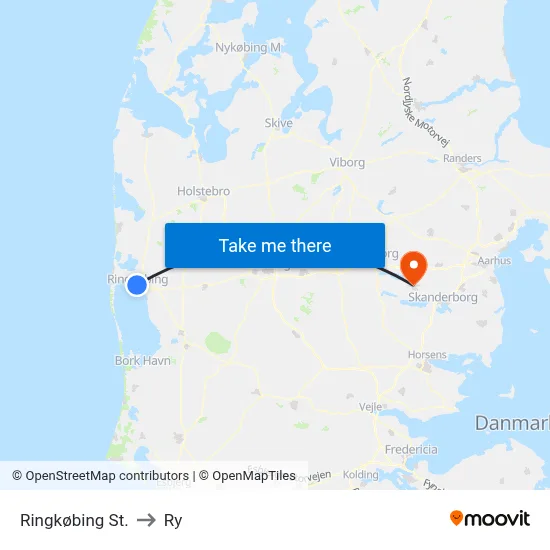 Ringkøbing St. to Ry map