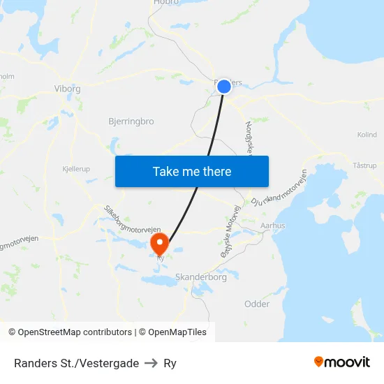 Randers St./Vestergade to Ry map