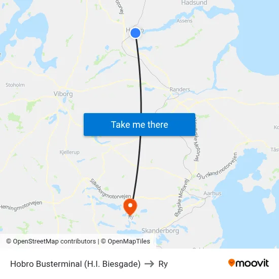 Hobro Busterminal (H.I. Biesgade) to Ry map