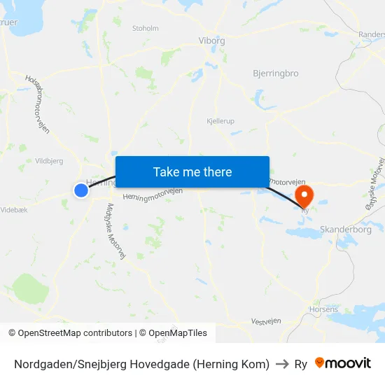 Nordgaden/Snejbjerg Hovedgade (Herning Kom) to Ry map