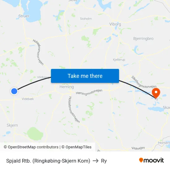 Spjald Rtb. (Ringkøbing-Skjern Kom) to Ry map
