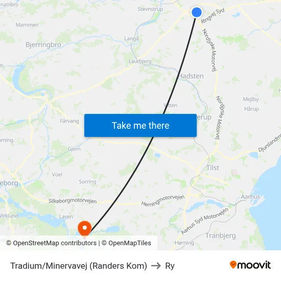 Tradium/Minervavej (Randers Kom) to Ry map