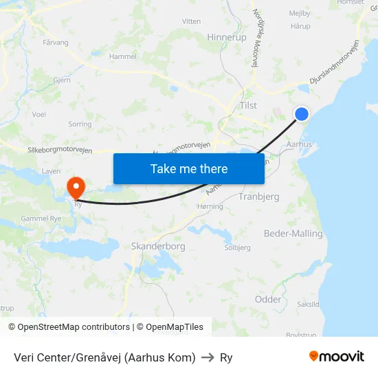 Veri Center/Grenåvej (Aarhus Kom) to Ry map