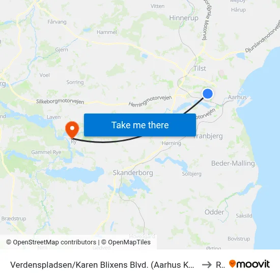 Verdenspladsen/Karen Blixens Blvd. (Aarhus Kom) to Ry map