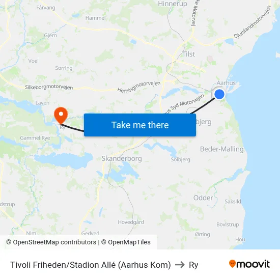 Tivoli Friheden/Stadion Allé (Aarhus Kom) to Ry map