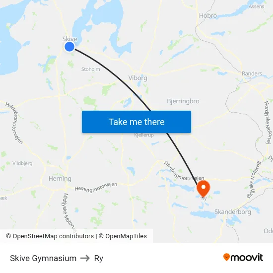Skive Gymnasium to Ry map