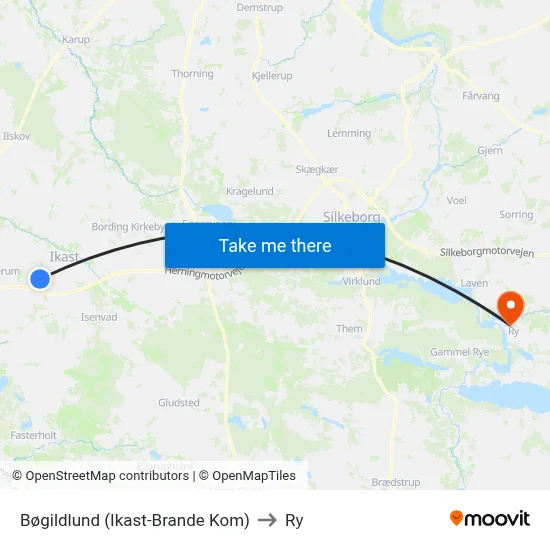 Bøgildlund (Ikast-Brande Kom) to Ry map