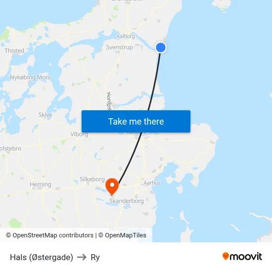 Hals (Østergade) to Ry map