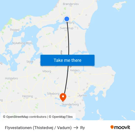 Flyvestationen (Thistedvej / Vadum) to Ry map