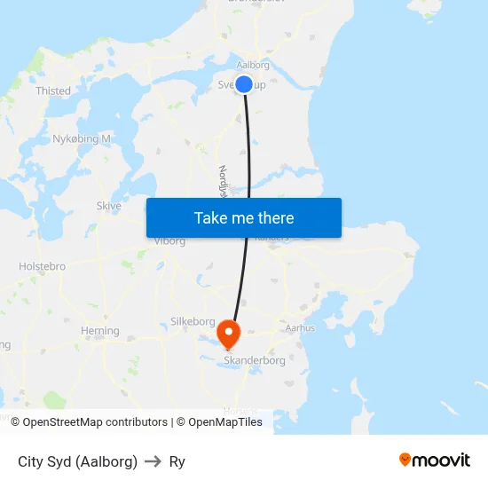City Syd (Aalborg) to Ry map