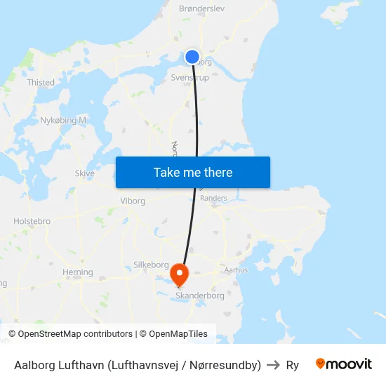 Aalborg Lufthavn (Lufthavnsvej / Nørresundby) to Ry map