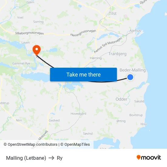Malling (Letbane) to Ry map