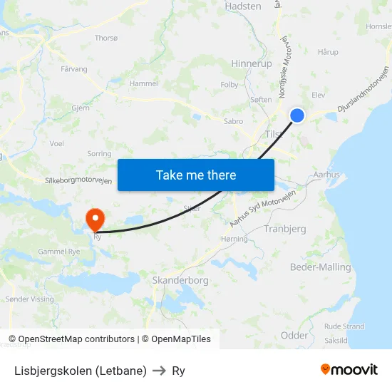Lisbjergskolen (Letbane) to Ry map