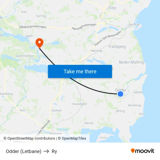 Odder (Letbane) to Ry map
