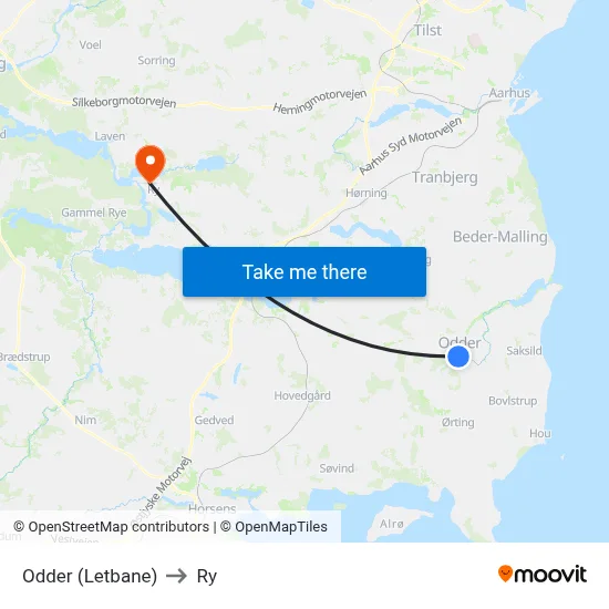Odder (Letbane) to Ry map