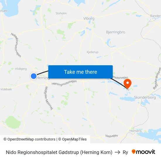 Nido Regionshospitalet Gødstrup (Herning Kom) to Ry map
