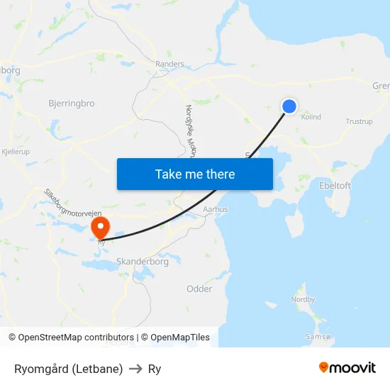 Ryomgård (Letbane) to Ry map