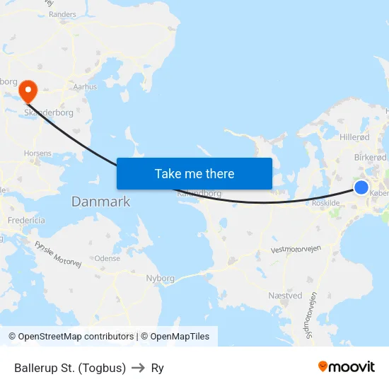Ballerup St. (Togbus) to Ry map