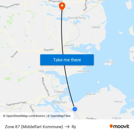 Zone 87 (Middelfart Kommune) to Ry map