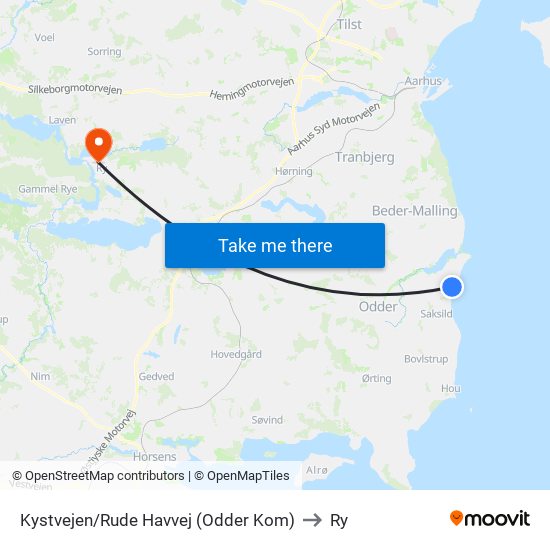 Kystvejen/Rude Havvej (Odder Kom) to Ry map