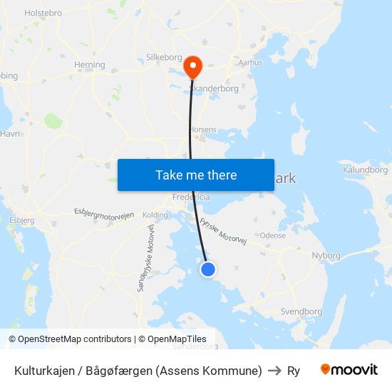 Kulturkajen / Bågøfærgen (Assens Kommune) to Ry map