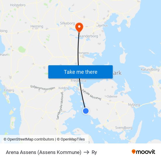 Arena Assens (Assens Kommune) to Ry map