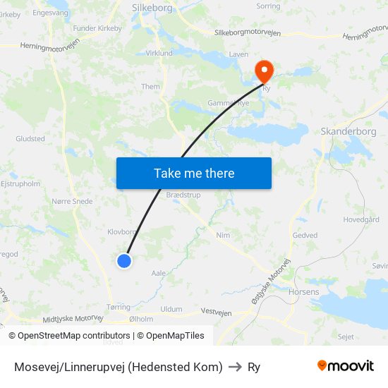 Mosevej/Linnerupvej (Hedensted Kom) to Ry map