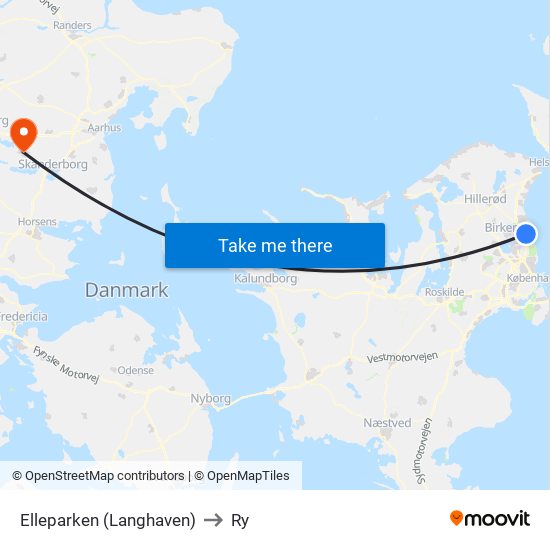 Elleparken (Langhaven) to Ry map
