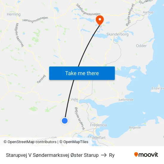 Starupvej V Søndermarksvej Øster Starup to Ry map