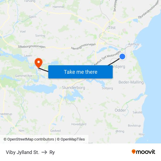 Viby Jylland St. to Ry map