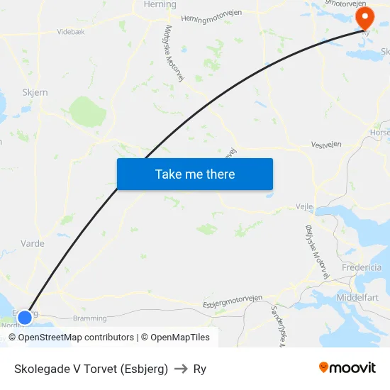 Skolegade V Torvet (Esbjerg) to Ry map