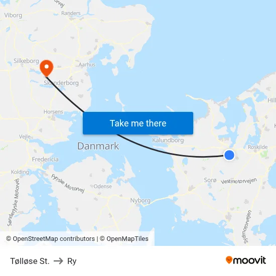 Tølløse St. to Ry map