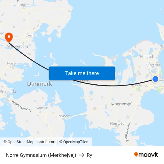 Nørre Gymnasium (Mørkhøjvej) to Ry map