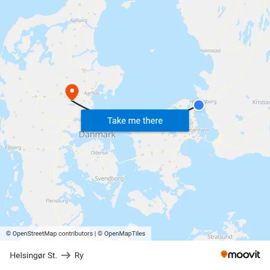 Helsingør St. to Ry map