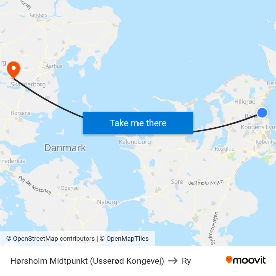 Hørsholm Midtpunkt (Usserød Kongevej) to Ry map