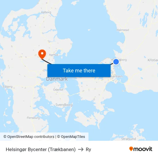 Helsingør Bycenter (Trækbanen) to Ry map