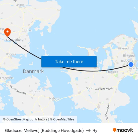 Gladsaxe Møllevej (Buddinge Hovedgade) to Ry map