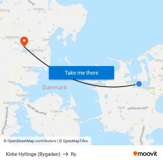 Kirke Hyllinge (Bygaden) to Ry map