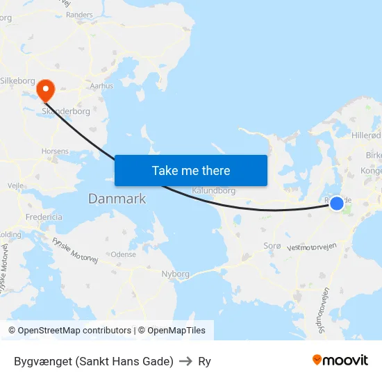 Bygvænget (Sankt Hans Gade) to Ry map