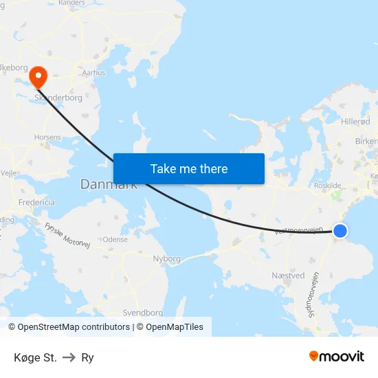 Køge St. to Ry map