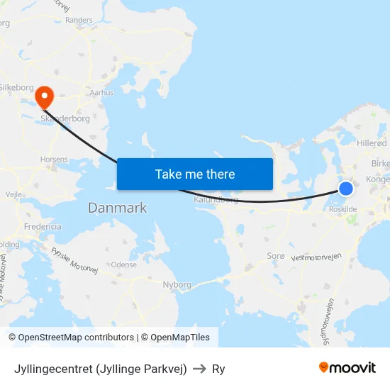 Jyllingecentret (Jyllinge Parkvej) to Ry map