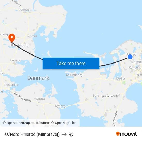 U/Nord Hillerød (Milnersvej) to Ry map