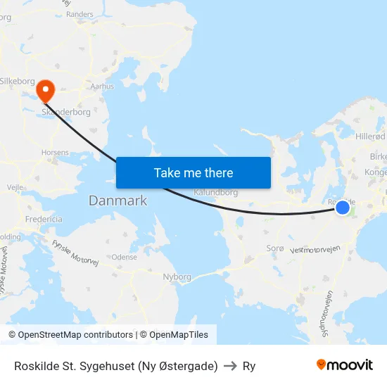 Roskilde St. Sygehuset (Ny Østergade) to Ry map