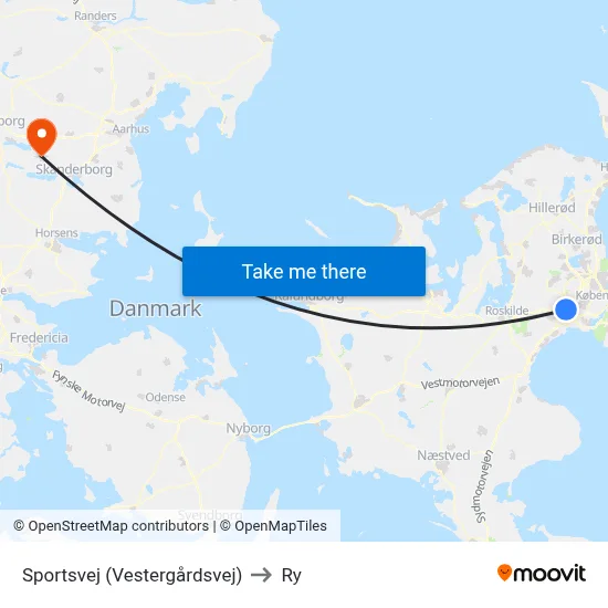 Sportsvej (Vestergårdsvej) to Ry map