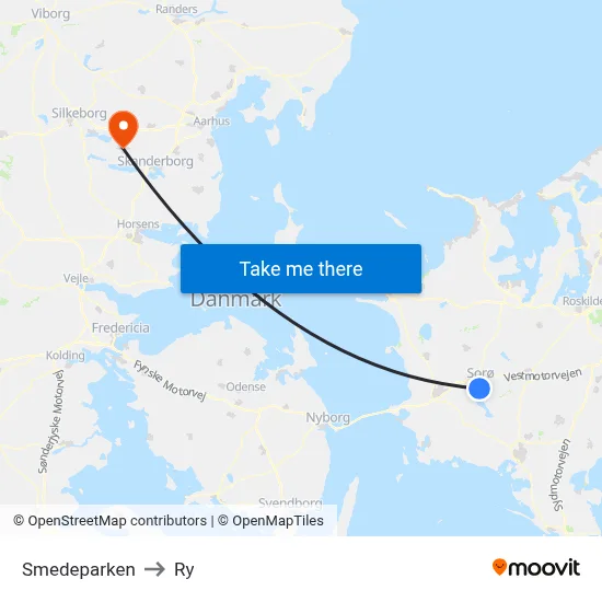 Smedeparken to Ry map